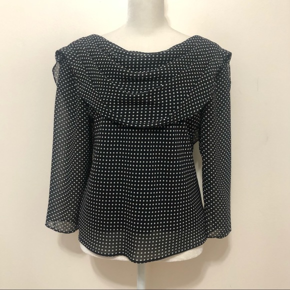 MSK Black Polka Dot Draped Neck Blouse - Picture 1 of 9